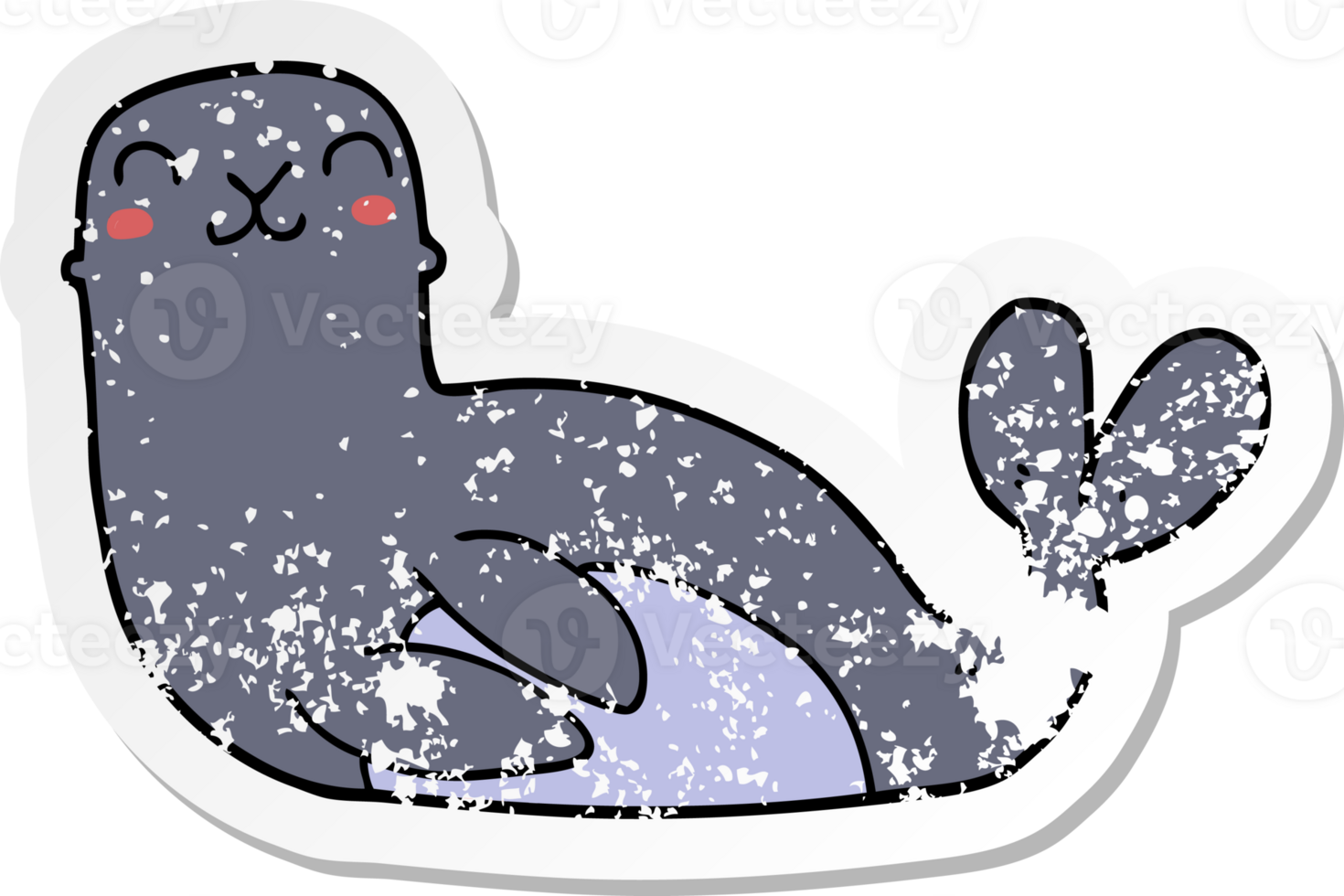 distressed sticker of a cartoon seal png