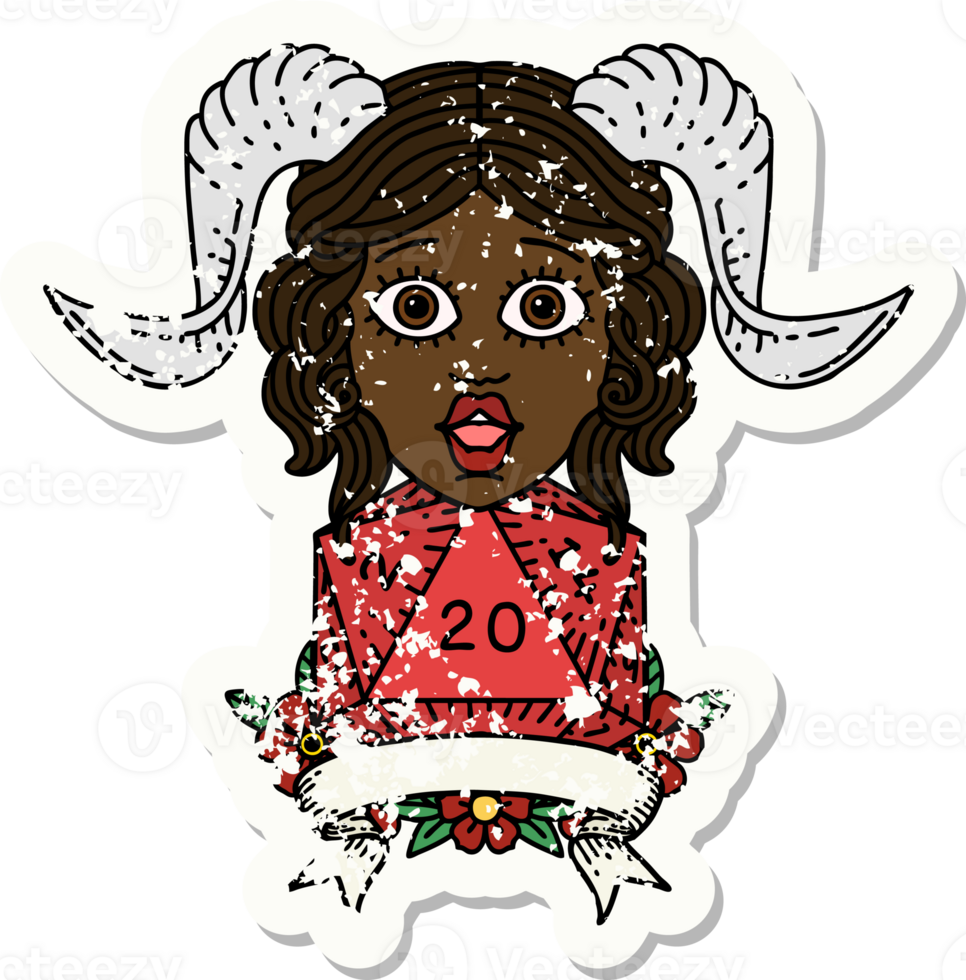 tiefling with natural twenty dice roll illustration png