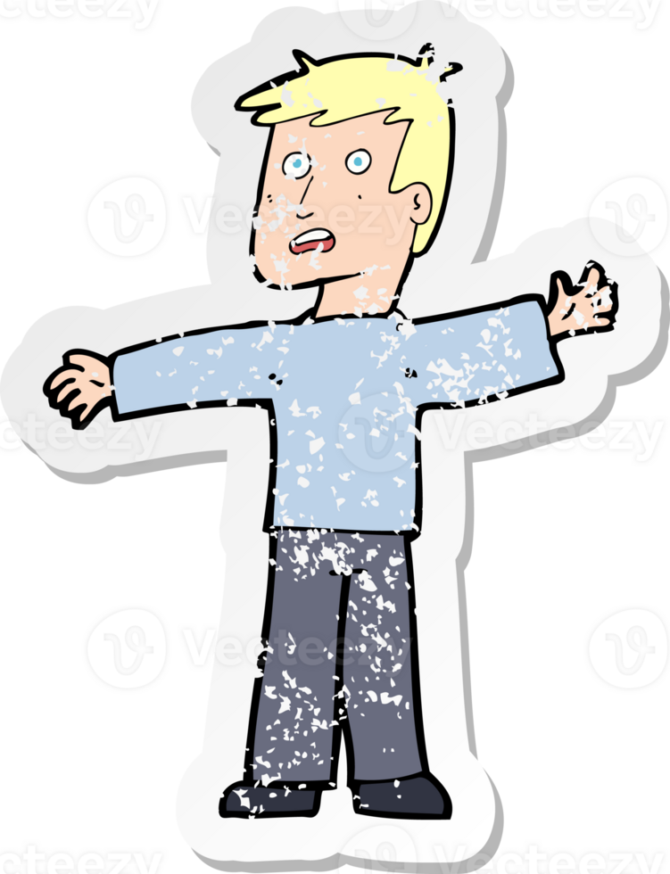 retro distressed sticker of a cartoon surprised man png