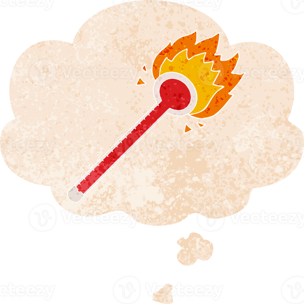 cartoon thermometer and thought bubble in retro textured style png