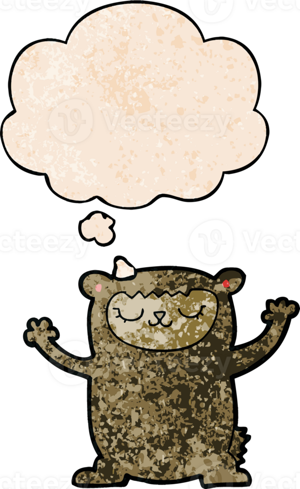 cute cartoon bear and thought bubble in grunge texture pattern style png