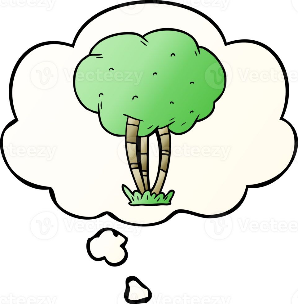 cartoon tree and thought bubble in smooth gradient style png