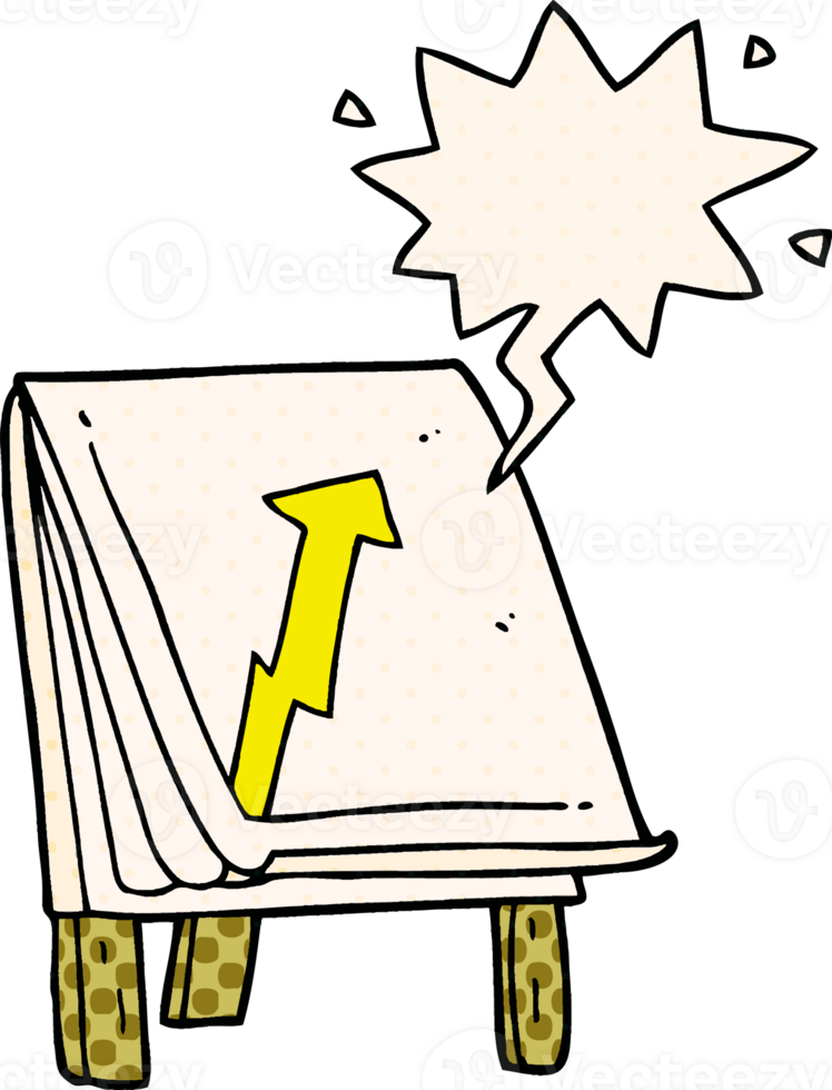 cartoon business chart and arrow and speech bubble in comic book style png