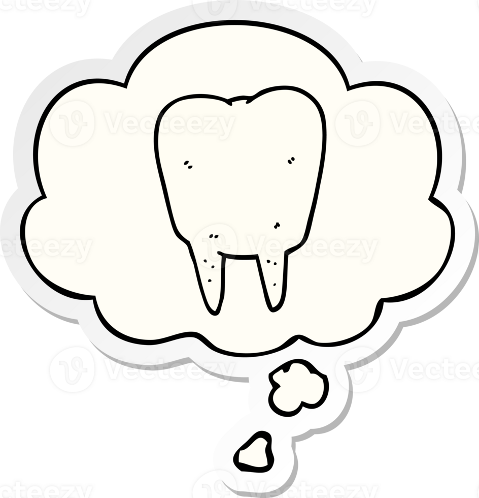 cartoon tooth and thought bubble as a printed sticker png