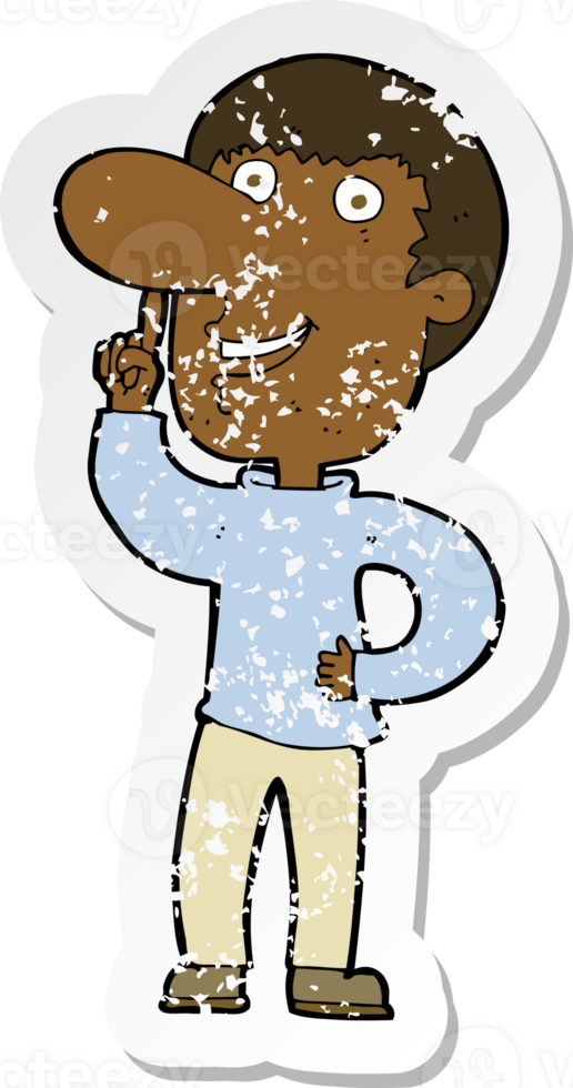 retro distressed sticker of a cartoon man with idea png