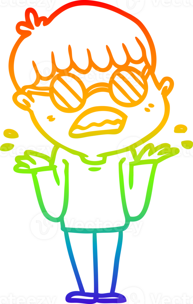rainbow gradient line drawing cartoon confused boy wearing spectacles png