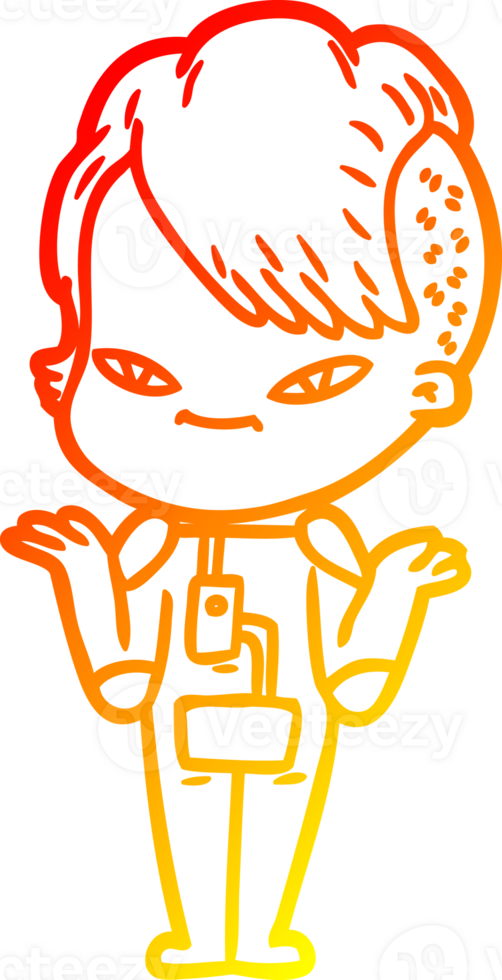 warm gradient line drawing cute cartoon girl with hipster haircut png