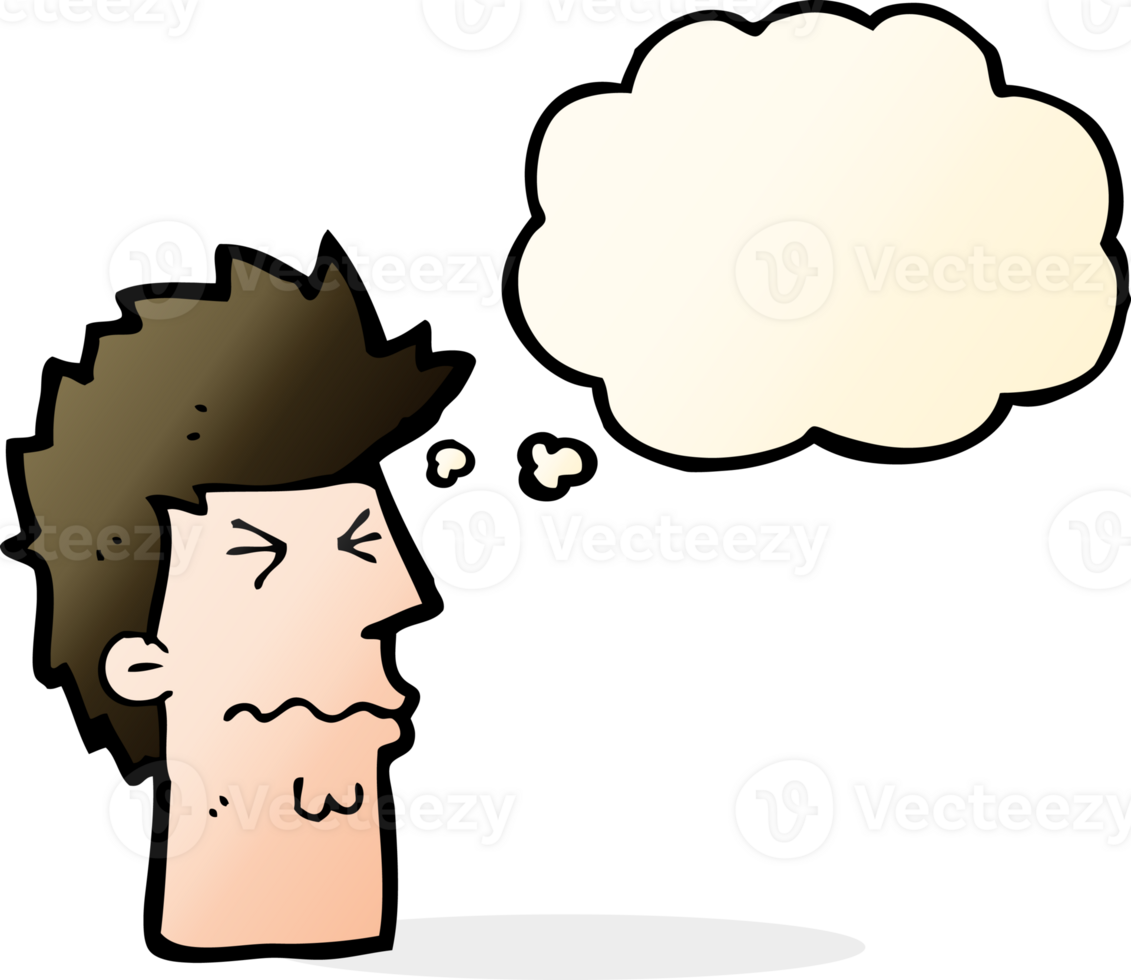 cartoon stressed out face with thought bubble png