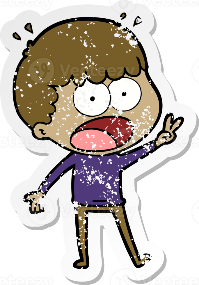 distressed sticker of a cartoon shocked man png