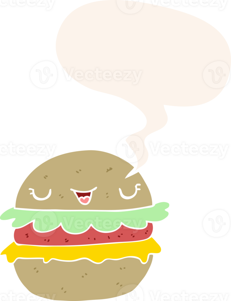 cartoon burger and speech bubble in retro style png