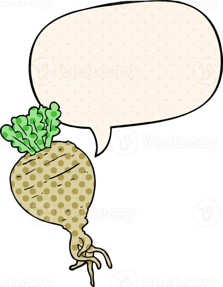 cartoon root vegetable and speech bubble in comic book style png