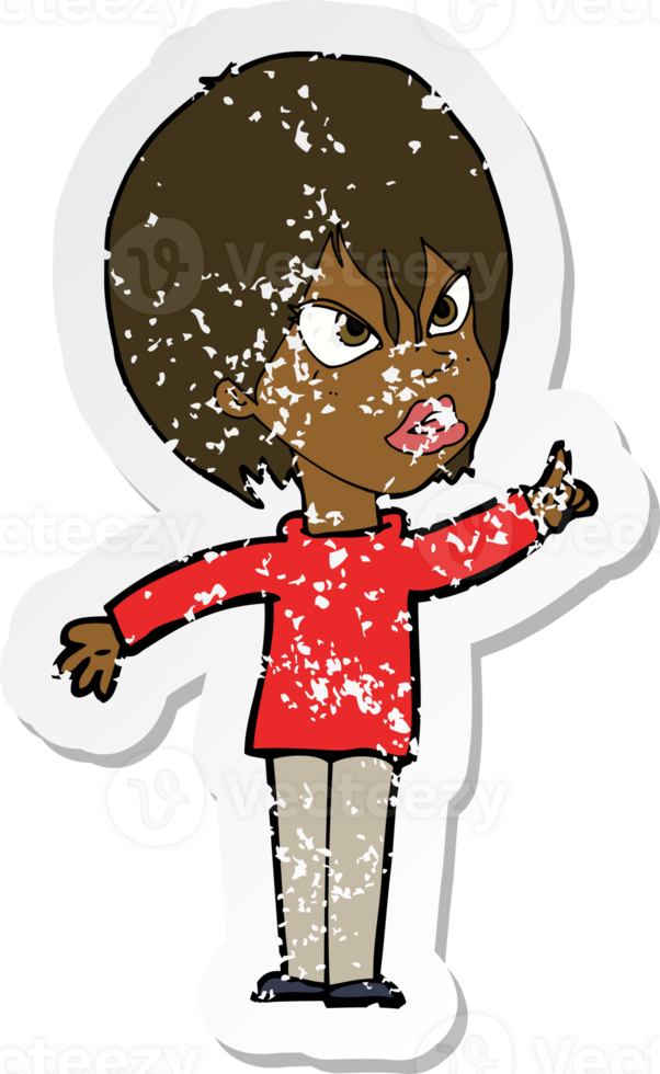 retro distressed sticker of a cartoon woman arguing png
