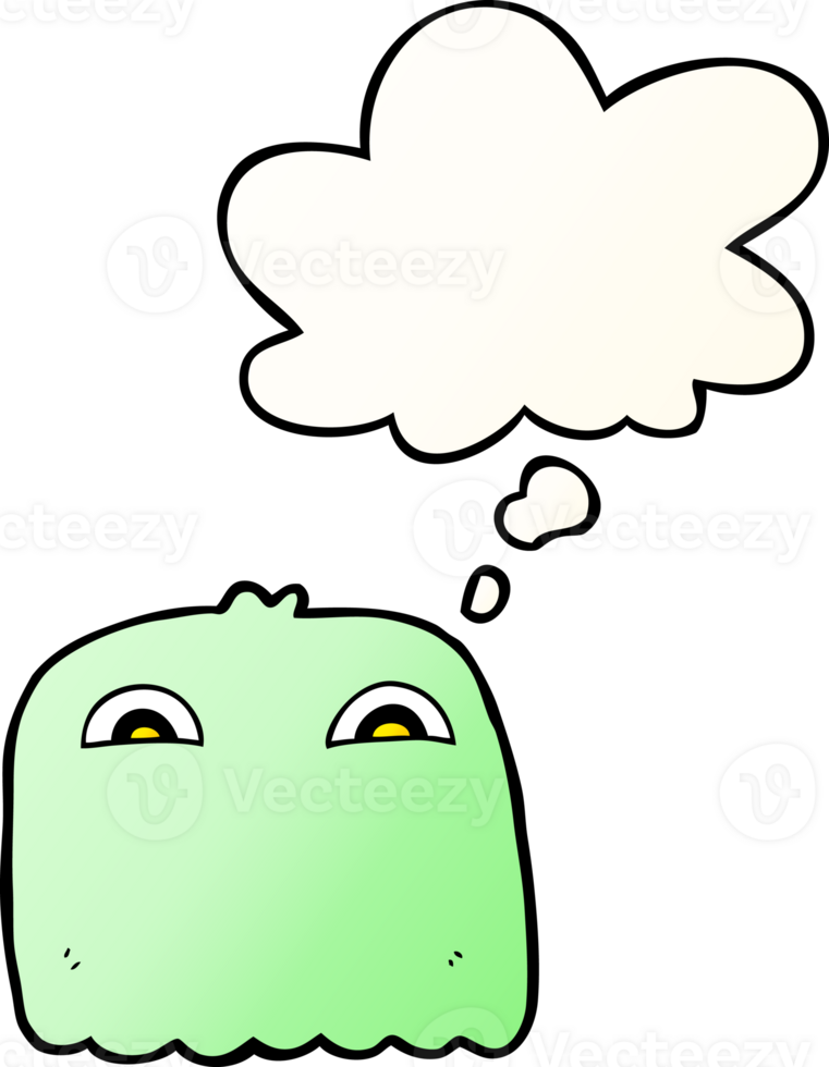 cartoon ghost and thought bubble in smooth gradient style png