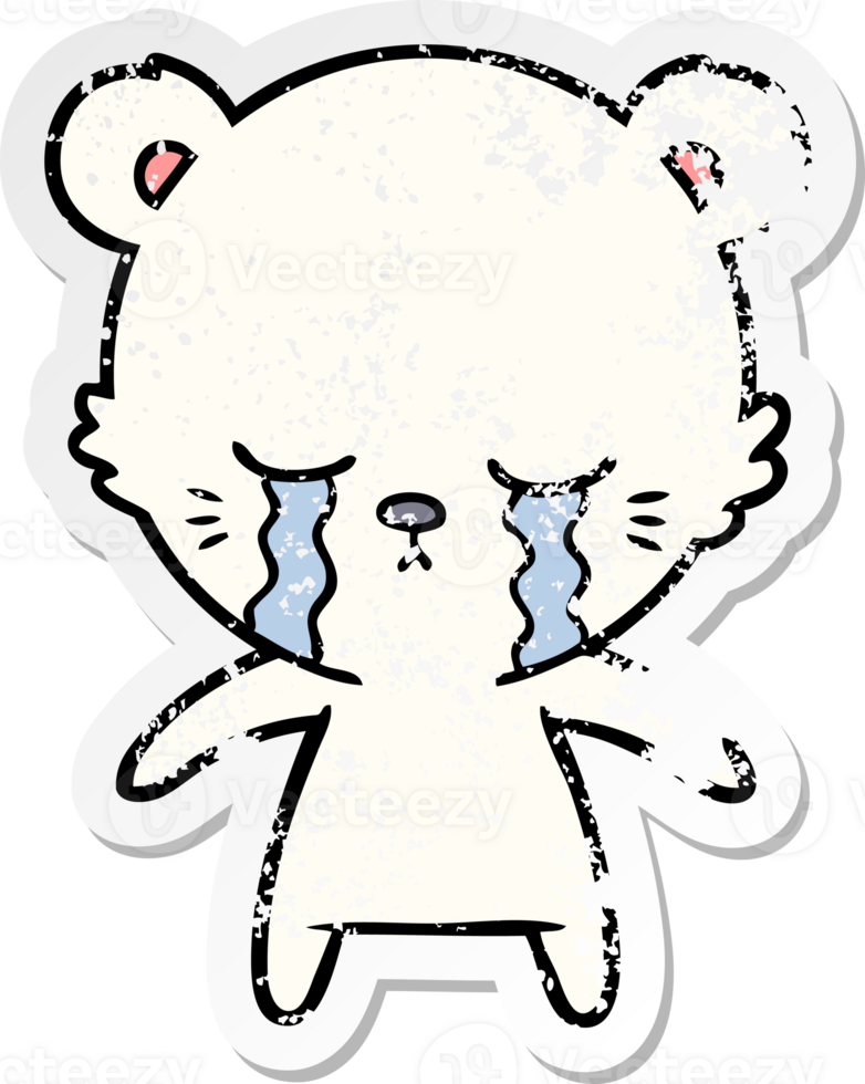 distressed sticker of a crying cartoon polarbear png