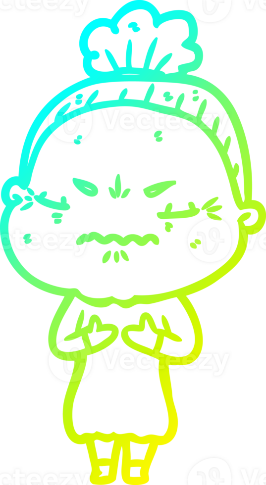 cold gradient line drawing cartoon annoyed old lady png
