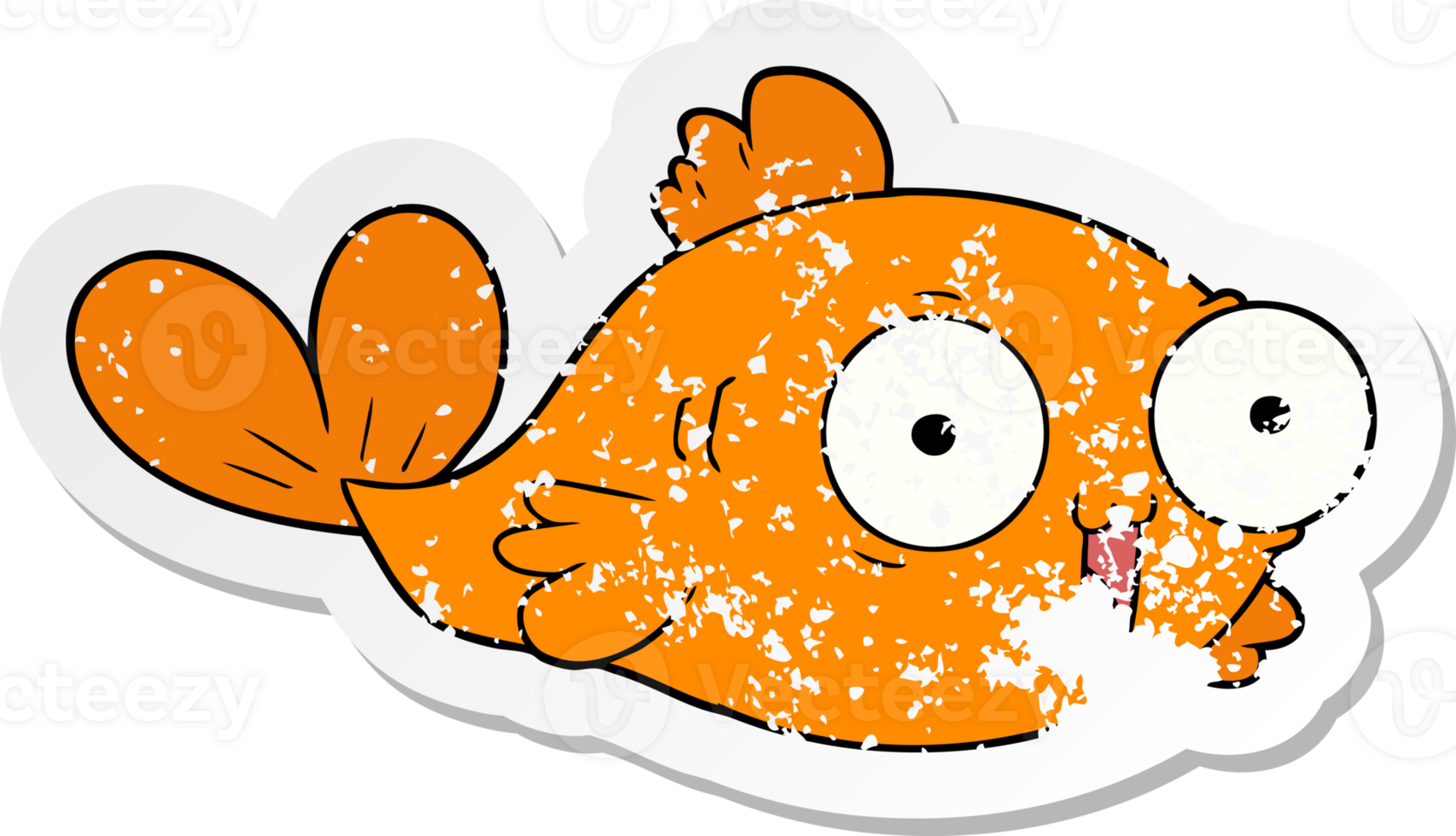 distressed sticker of a happy goldfish cartoon png