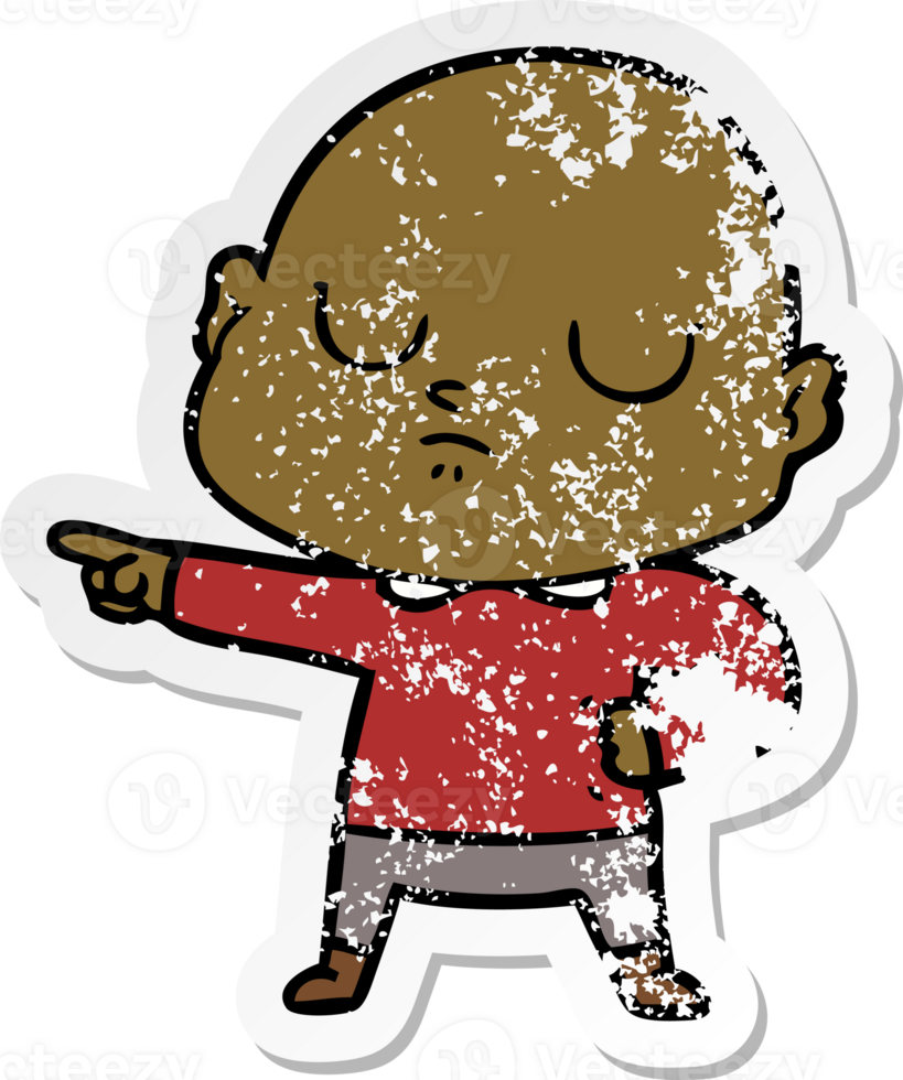 distressed sticker of a cartoon bald man png