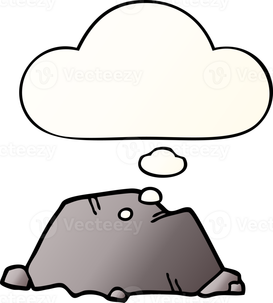 cartoon rock and thought bubble in smooth gradient style png