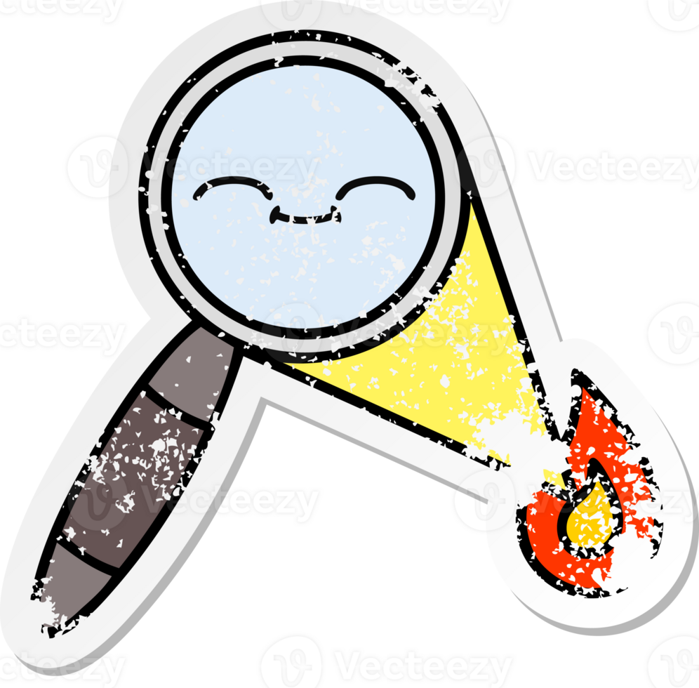 distressed sticker of a cute cartoon magnifying glass png