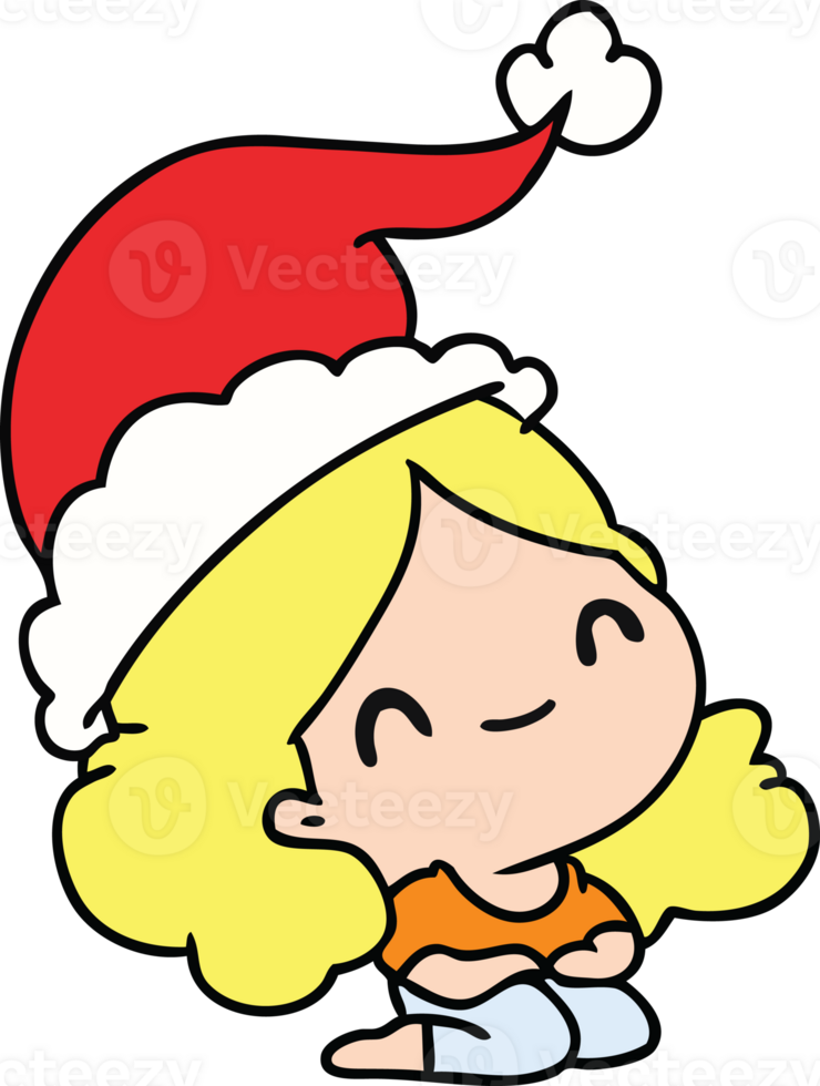 hand drawn christmas cartoon of kawaii girl png