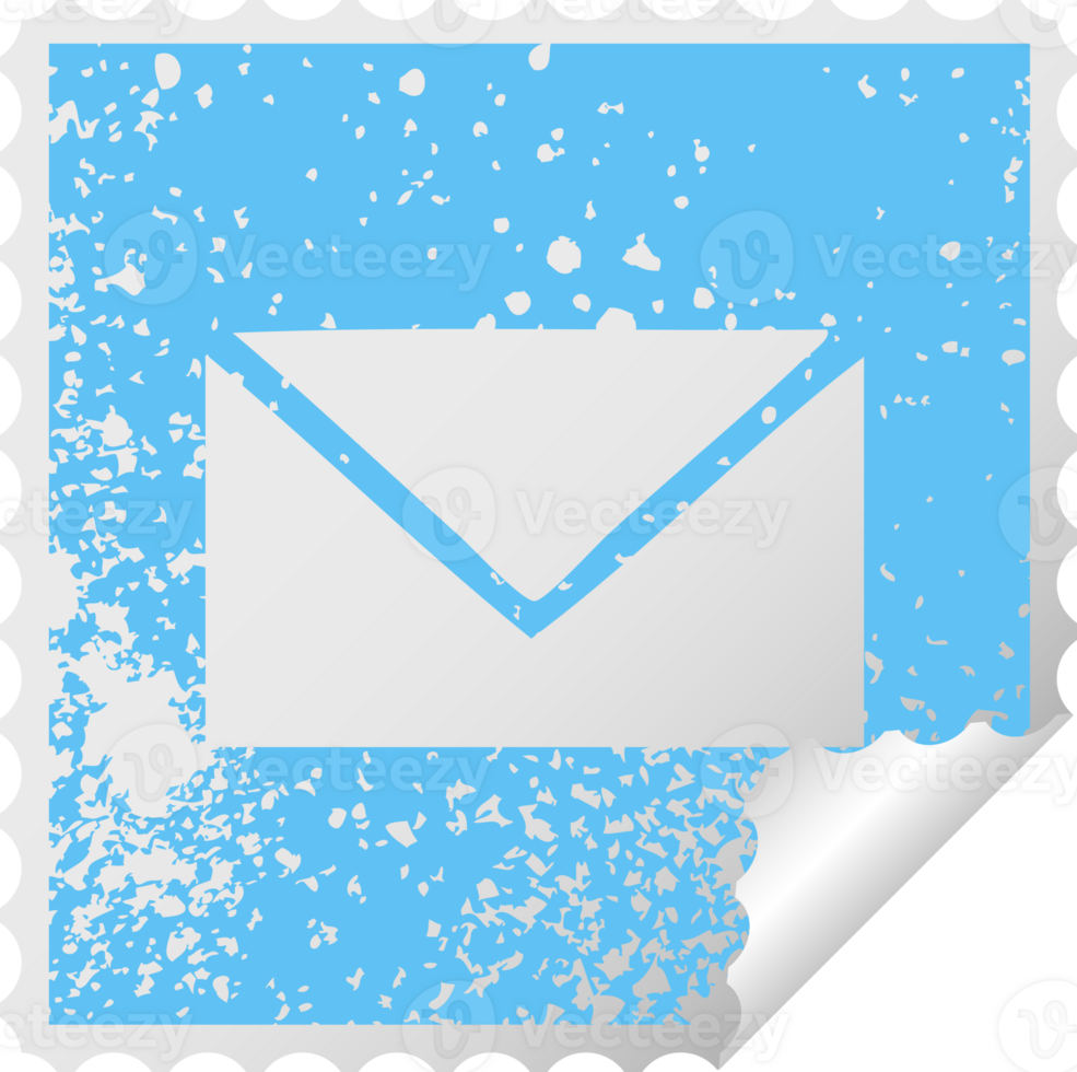 distressed square peeling sticker symbol of a paper envelope png