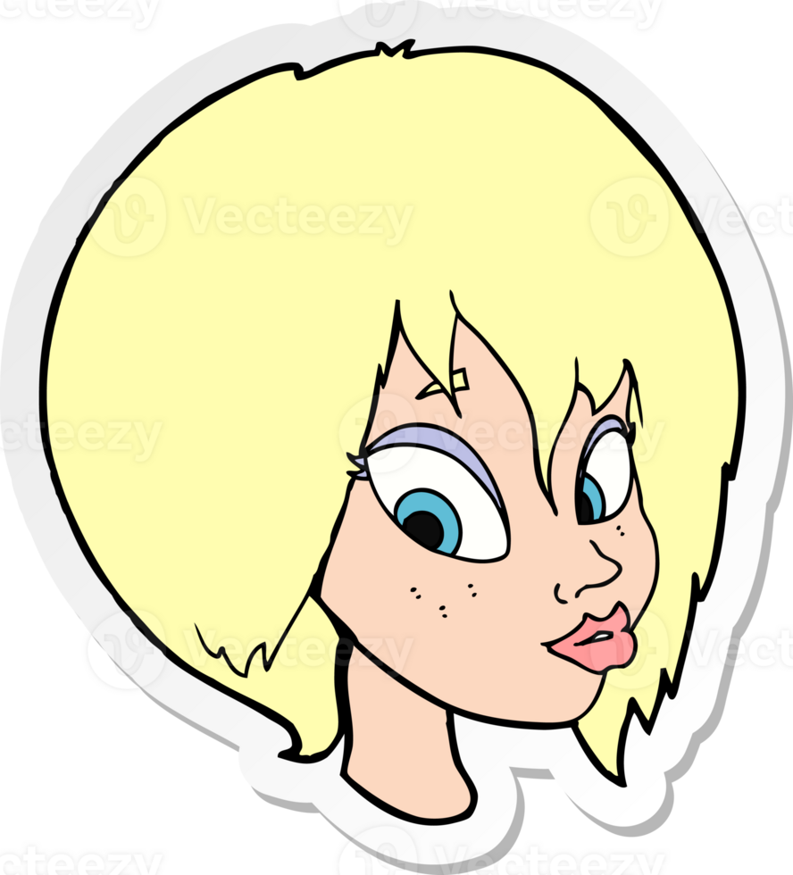 sticker of a cartoon pretty female face pouting png