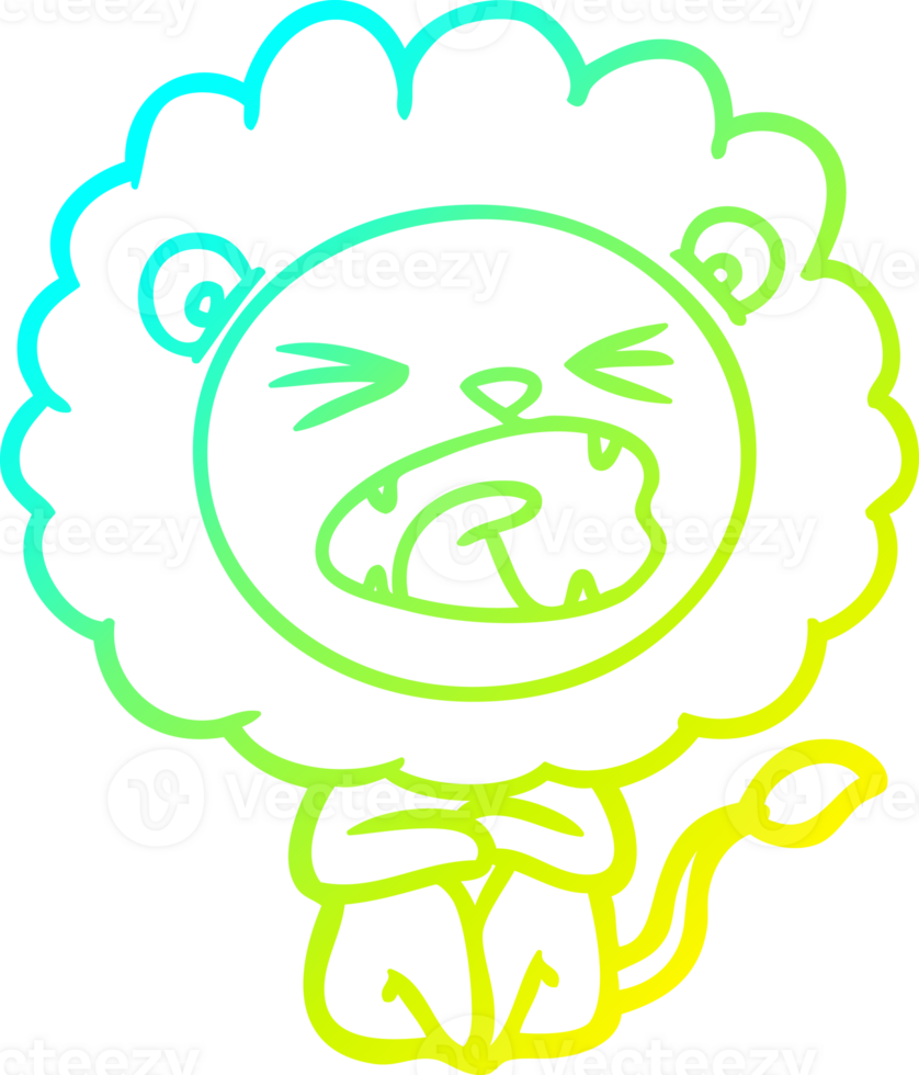 cold gradient line drawing of a cartoon angry lion png