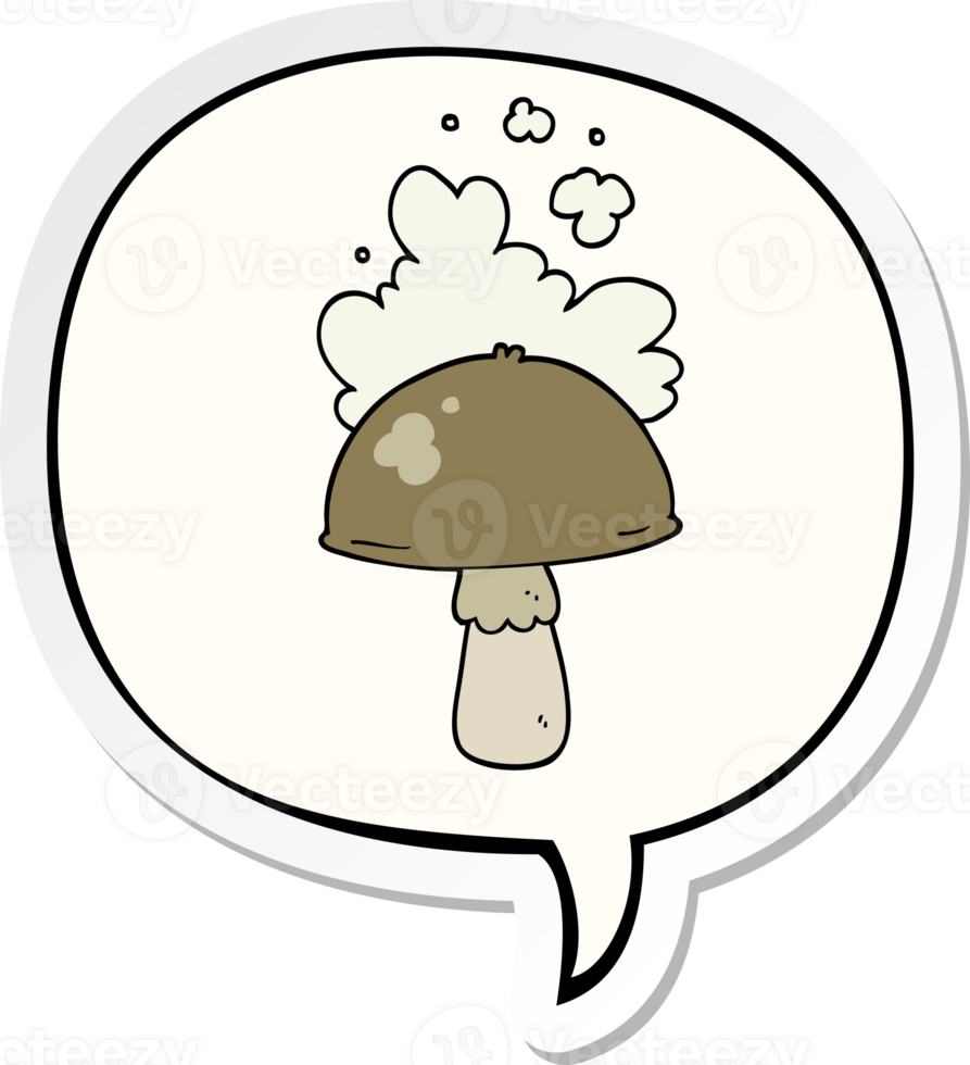 cartoon mushroom with spore cloud with speech bubble sticker png