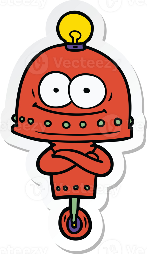 sticker of a happy carton robot with light bulb png