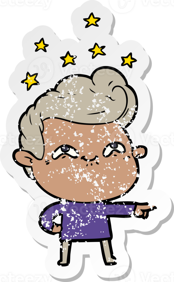 distressed sticker of a cartoon excited man png