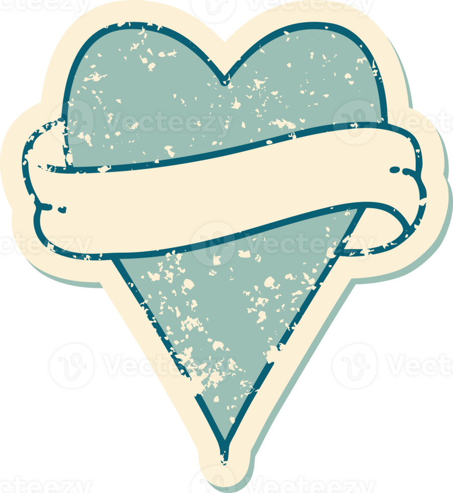 iconic distressed sticker tattoo style image of a heart and banner png