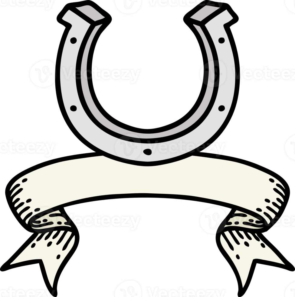 traditional tattoo with banner of a horse shoe png