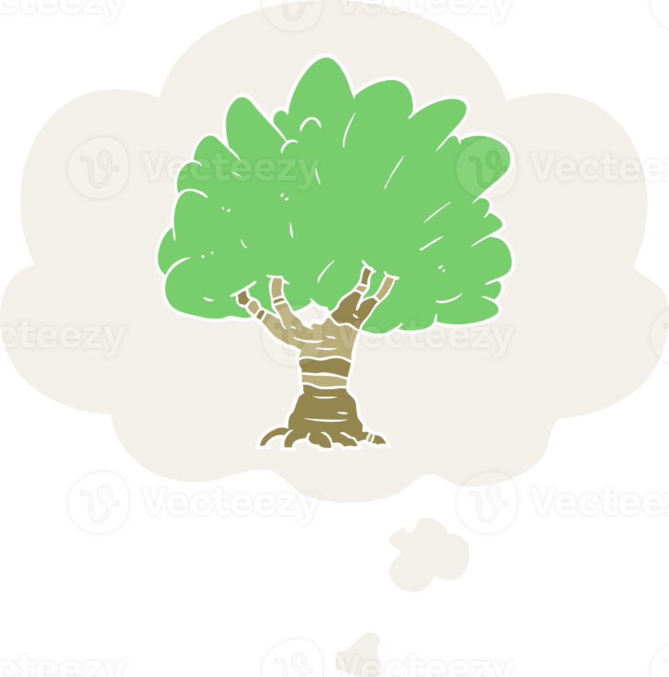 cartoon tree with thought bubble in retro style png