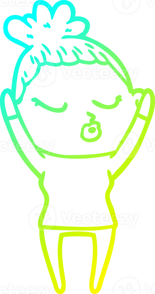 cold gradient line drawing of a cartoon calm woman png
