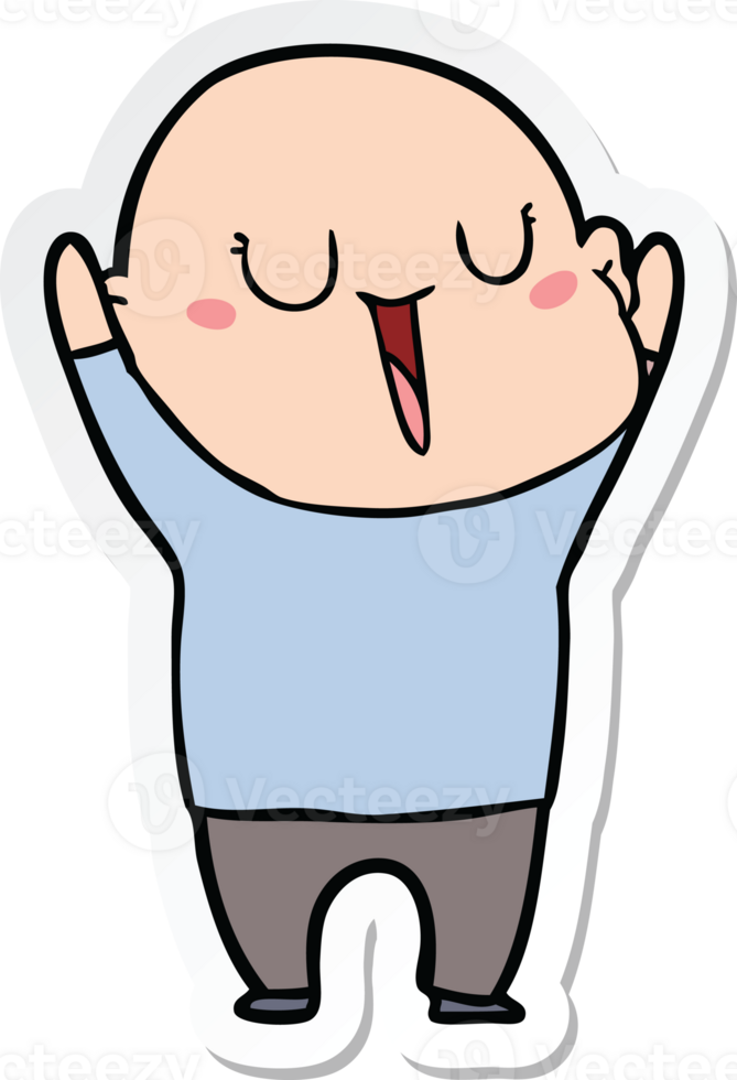 sticker of a happy cartoon bald man png