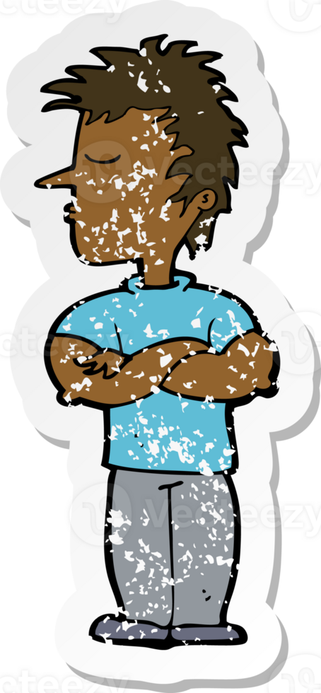 retro distressed sticker of a cartoon man refusing to listen png