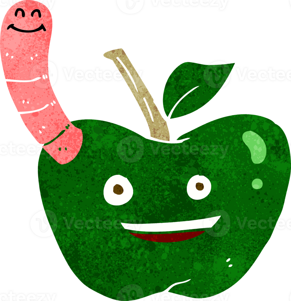 cartoon apple with worm png