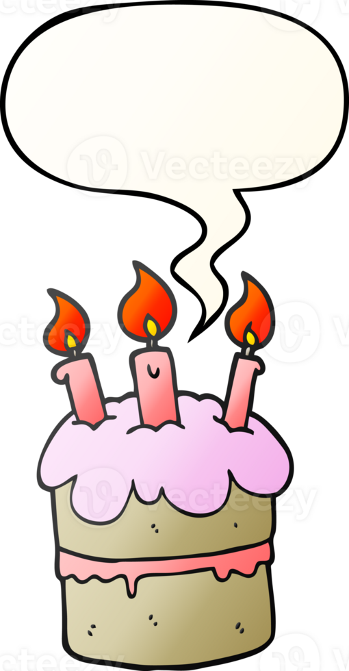 cartoon birthday cake with speech bubble in smooth gradient style png
