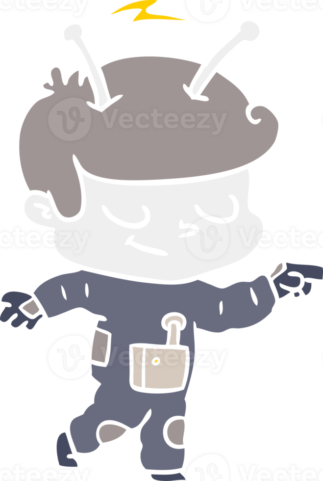 friendly flat color style cartoon spaceman pointing png