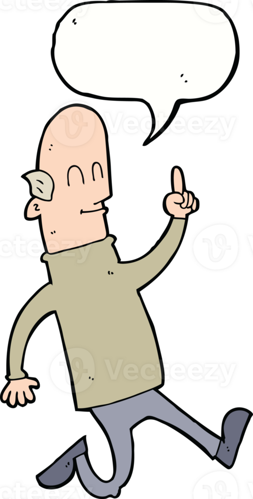 cartoon bald man with idea with speech bubble png