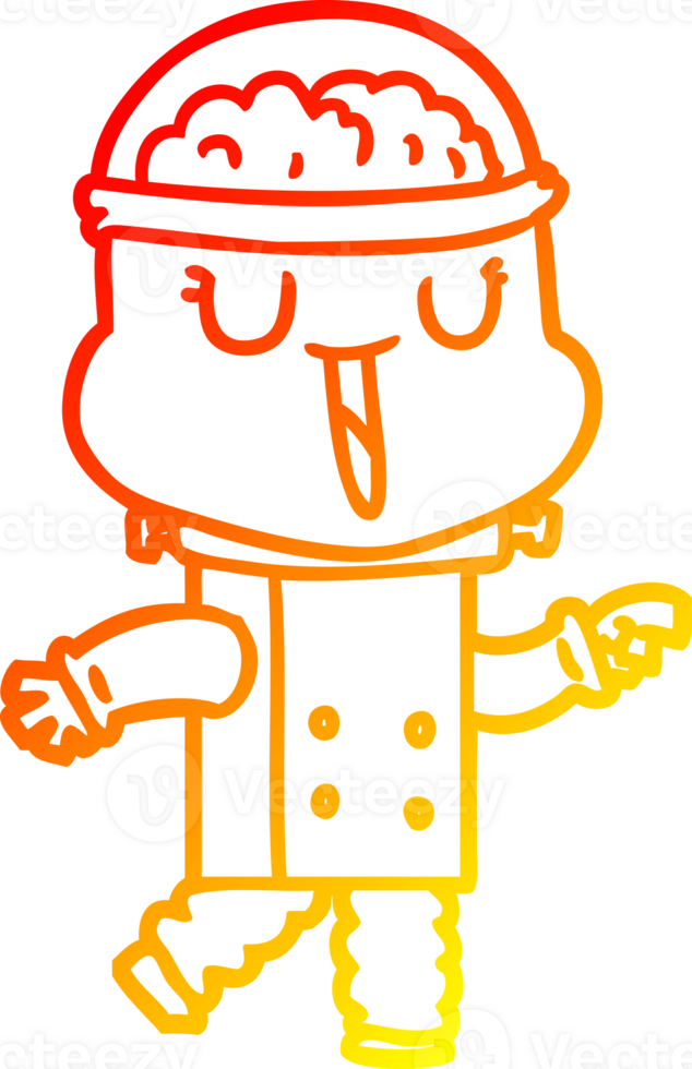 warm gradient line drawing of a happy cartoon robot png