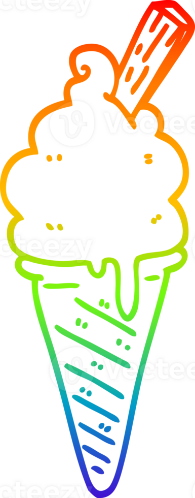 rainbow gradient line drawing of a cartoon ice cream png