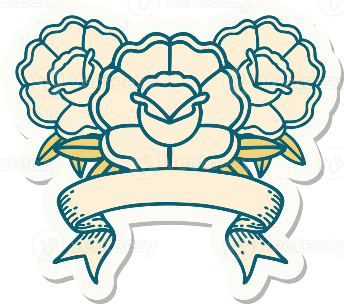 tattoo style sticker with banner of a bouquet of flowers png