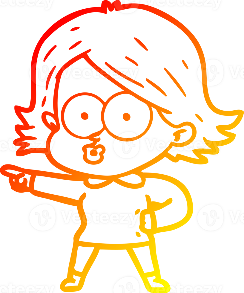 warm gradient line drawing of a cartoon girl pouting png