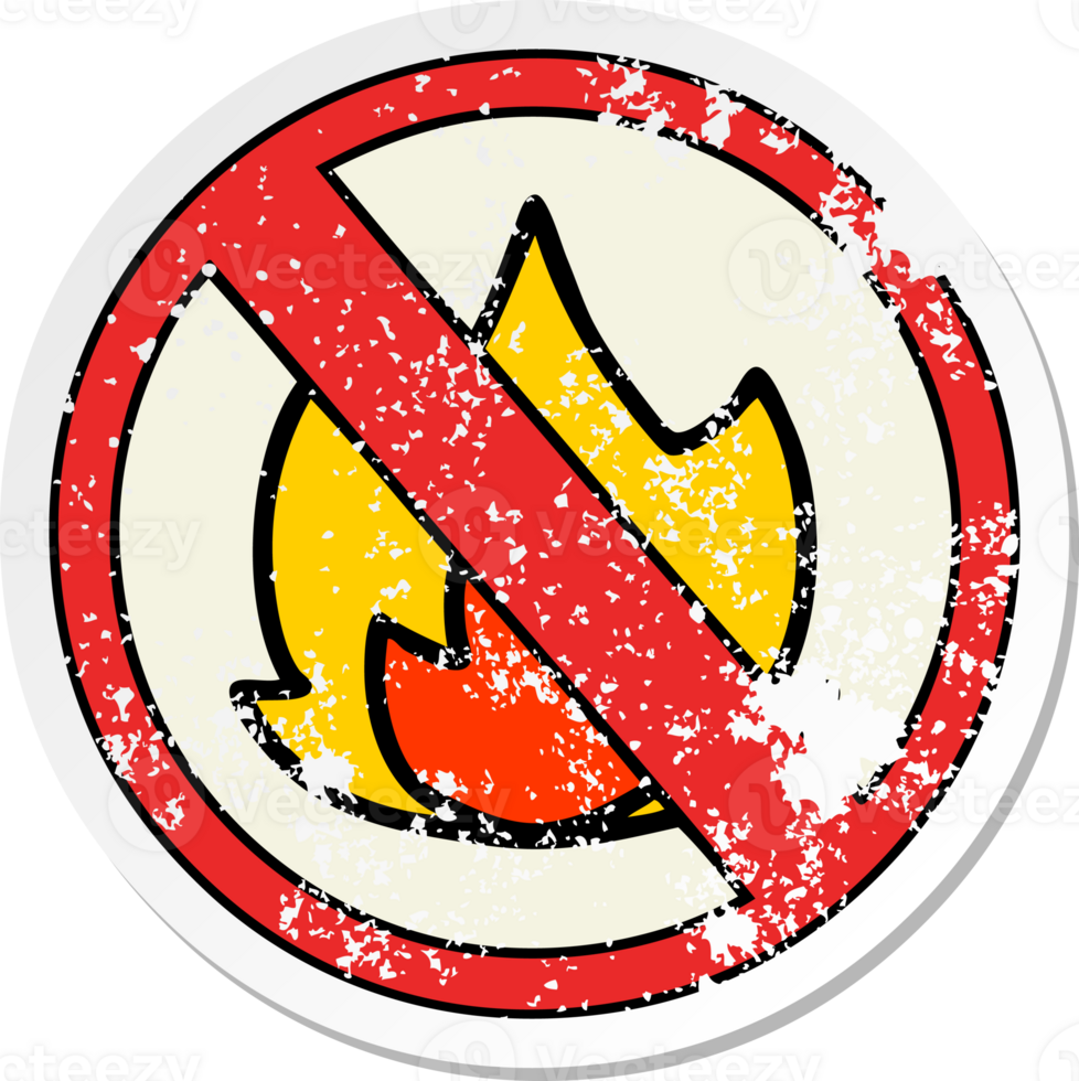 distressed sticker of a cute cartoon no fire allowed sign png