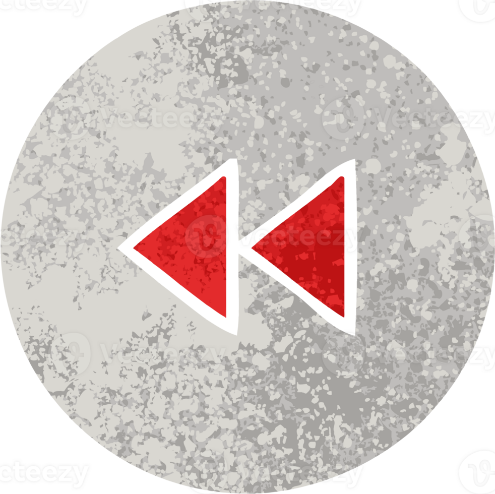 retro illustration style cartoon of a rewind button png