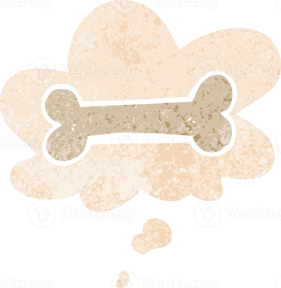 cartoon bone with thought bubble in grunge distressed retro textured style png