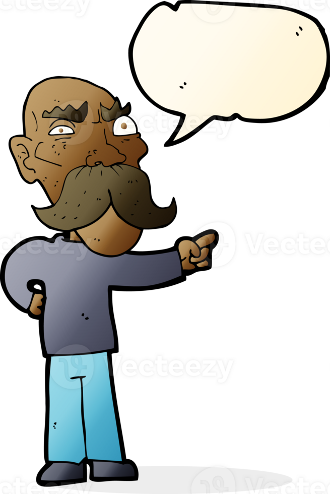 cartoon annoyed old man pointing with speech bubble png