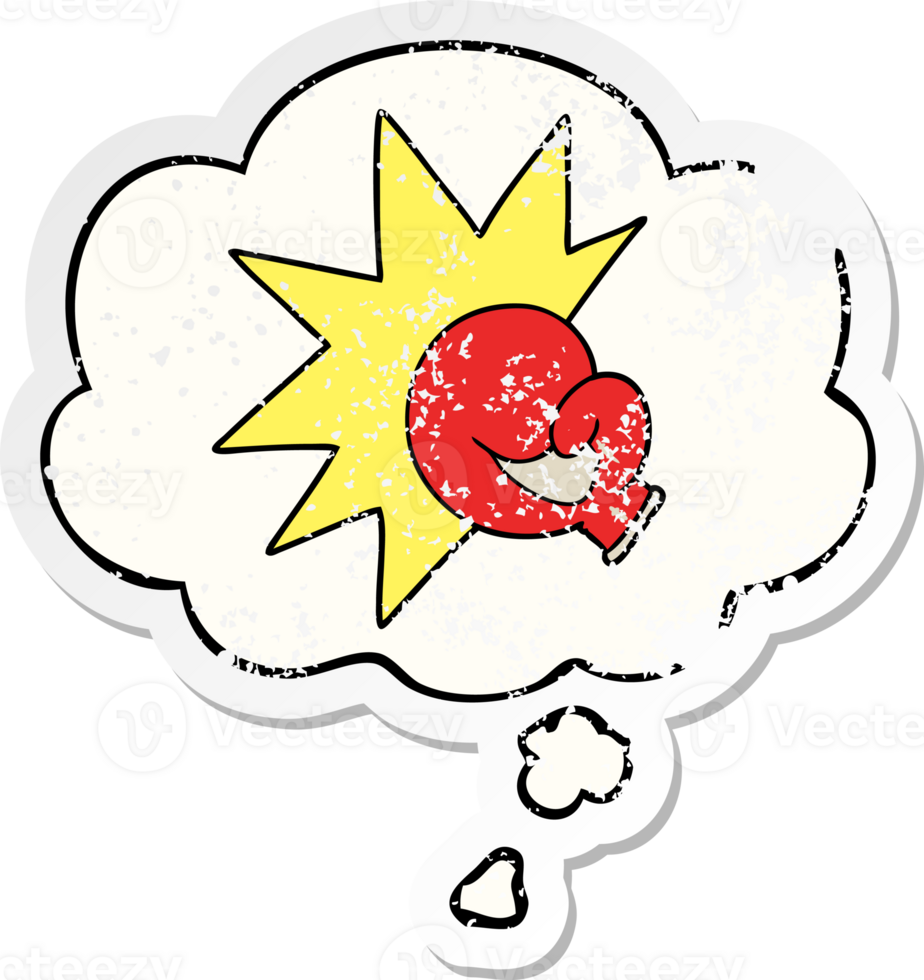 boxing glove cartoon  with thought bubble as a distressed worn sticker png