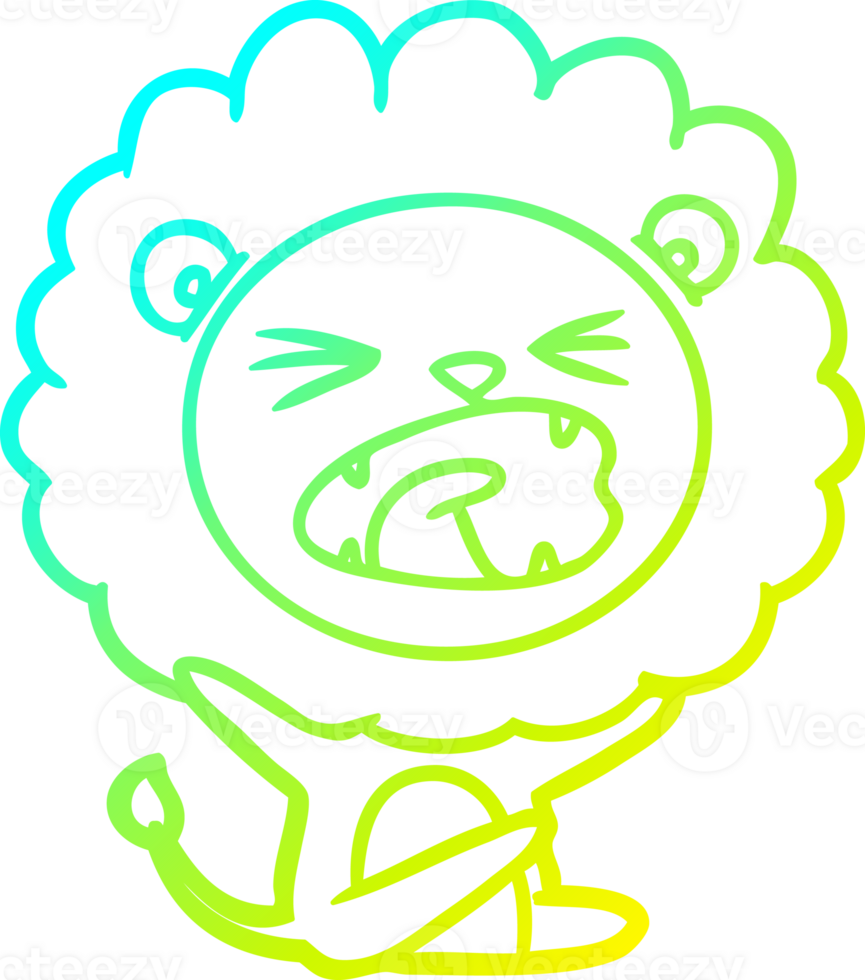 cold gradient line drawing of a cartoon lion throwing tantrum png